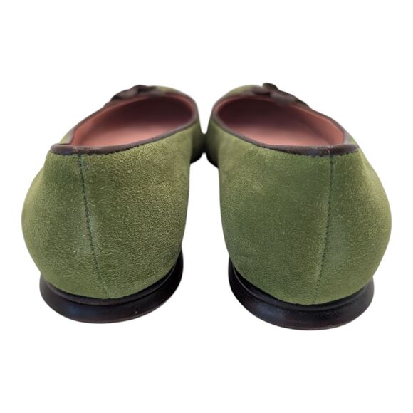 Lilly Pulitzer Olive Green Suede Brown Leather Flower Ballet Flats Women's 8.5 - Picture 5 of 12